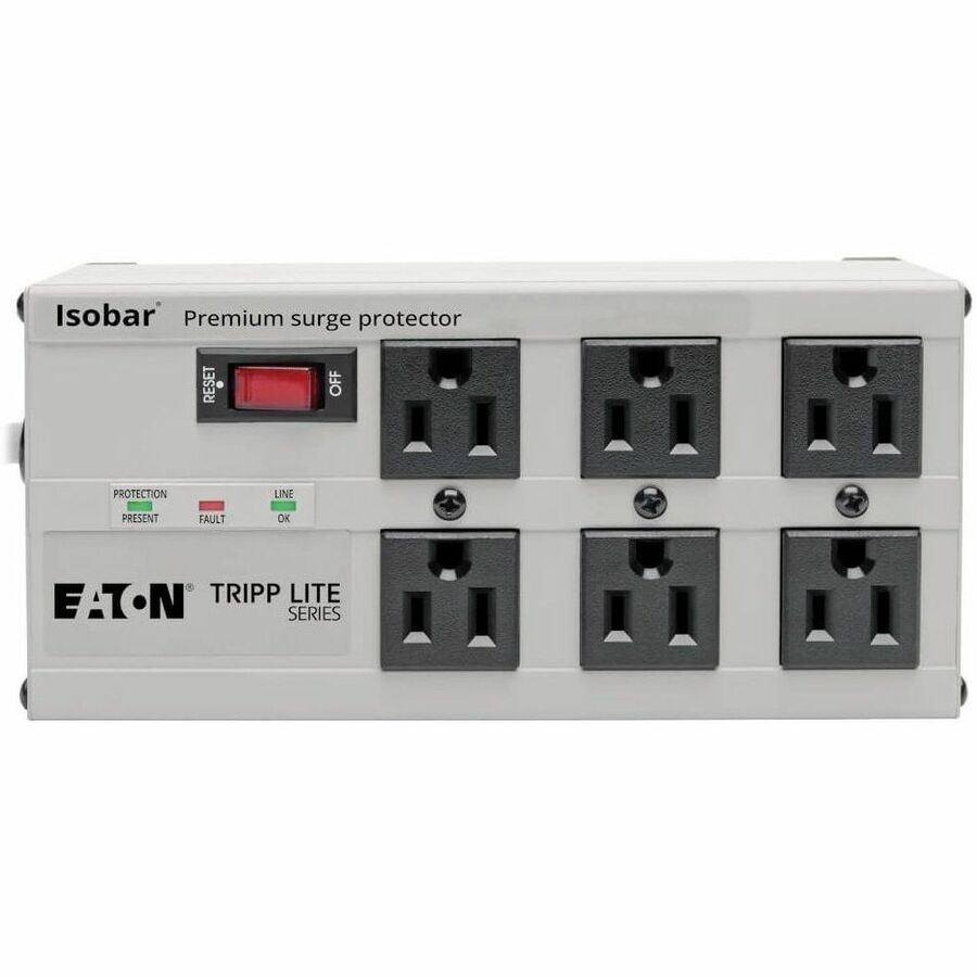 Isobar Surge Protector, 6 AC Outlets, 6 ft Cord, 3,330 J, Light Gray
