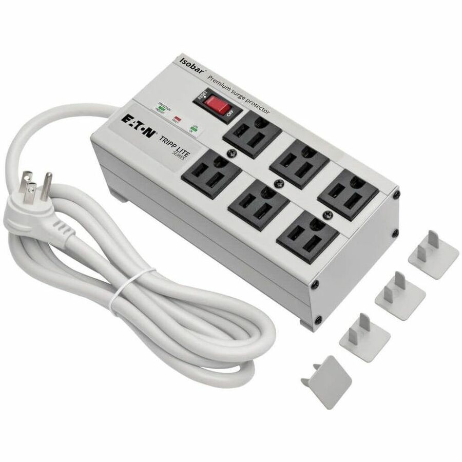 Isobar Surge Protector, 6 AC Outlets, 6 ft Cord, 3,330 J, Light Gray