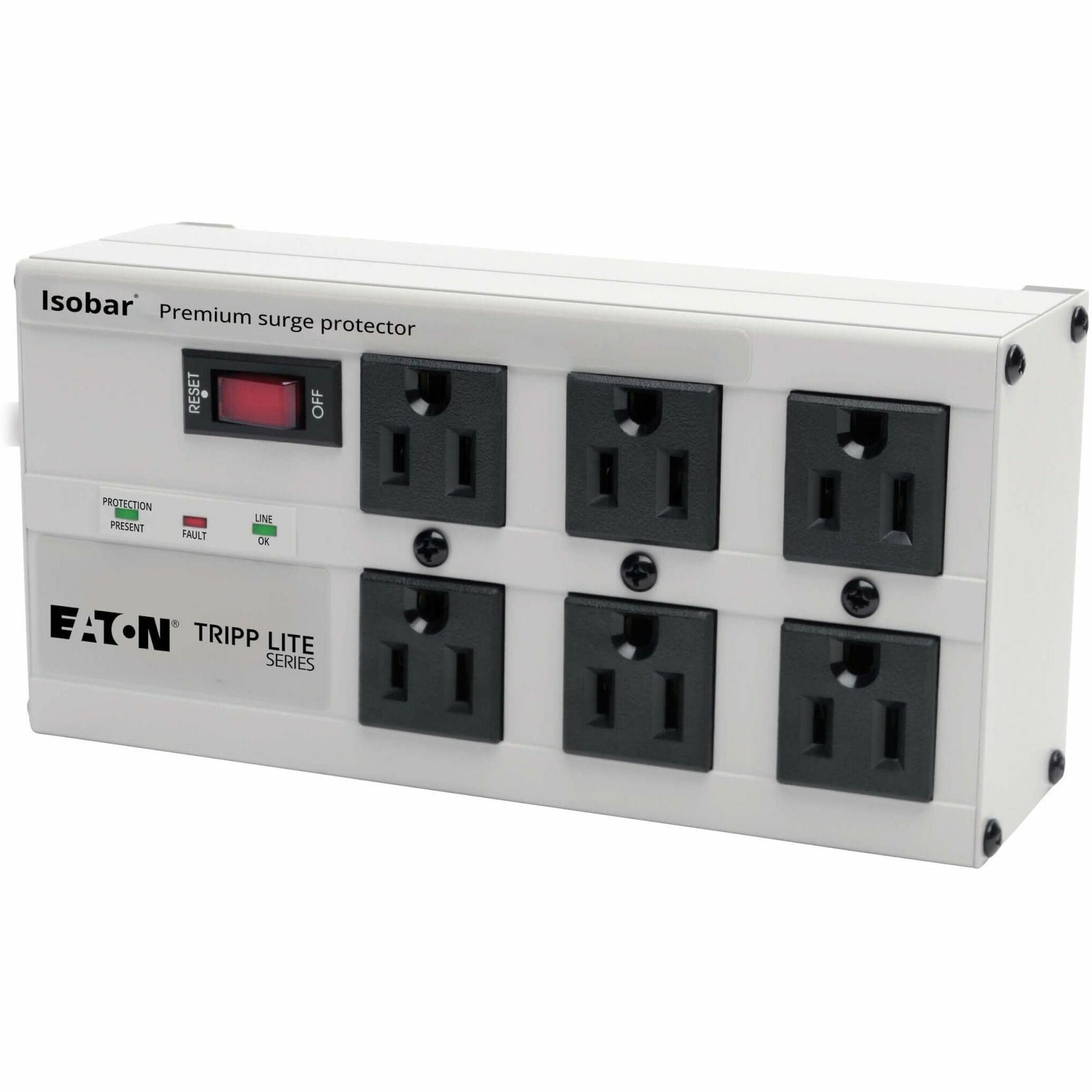 Isobar Surge Protector, 6 AC Outlets, 6 ft Cord, 3,330 J, Light Gray
