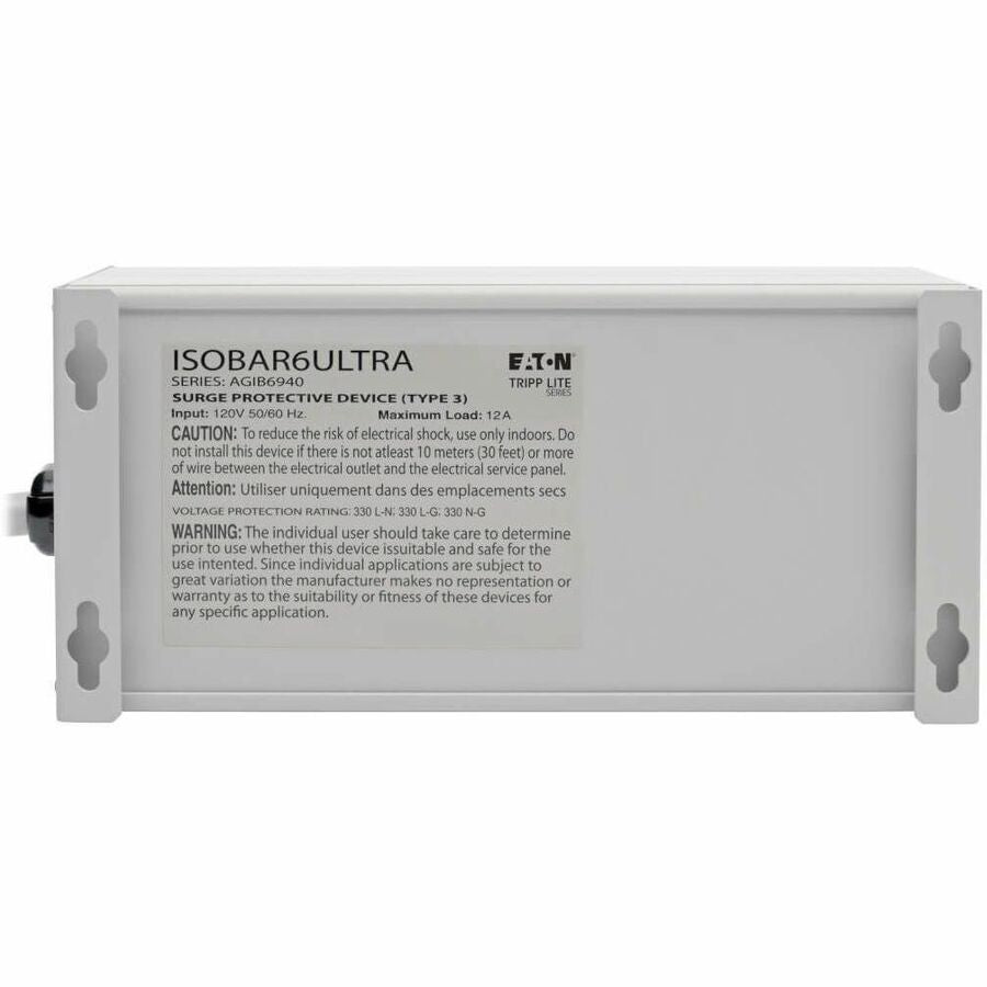 Isobar Surge Protector, 6 AC Outlets, 6 ft Cord, 3,330 J, Light Gray