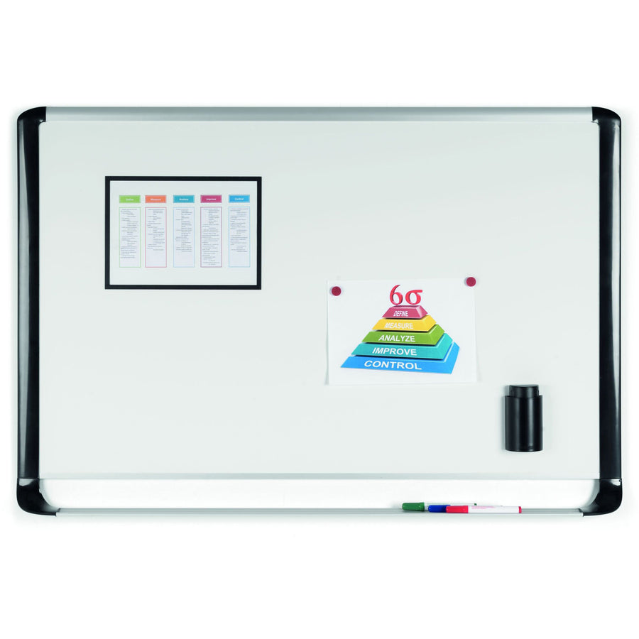 MasterVision MVI Platinum Plus Dry-erase Board - 72" (6 ft) Width x 48" (4 ft) Height - White Porcelain Surface - Silver/Black Aluminum/Plastic Frame - Rectangle - Magnetic - Scratch Resistant, Ghost Resistant, Marker Tray, Sturdy - Assembly Required - 