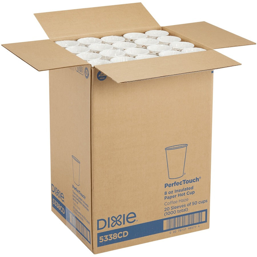 Dixie PerfecTouch 8 oz Insulated Paper Hot Coffee Cups by GP Pro - 50 / Pack - 20 / Carton - Coffee Haze - Paper, Cellulose Fiber - Hot Drink