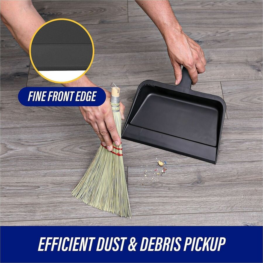 Genuine Joe Heavy-duty Plastic Dust Pan - 12" Wide - Plastic - Black - 12 / Carton