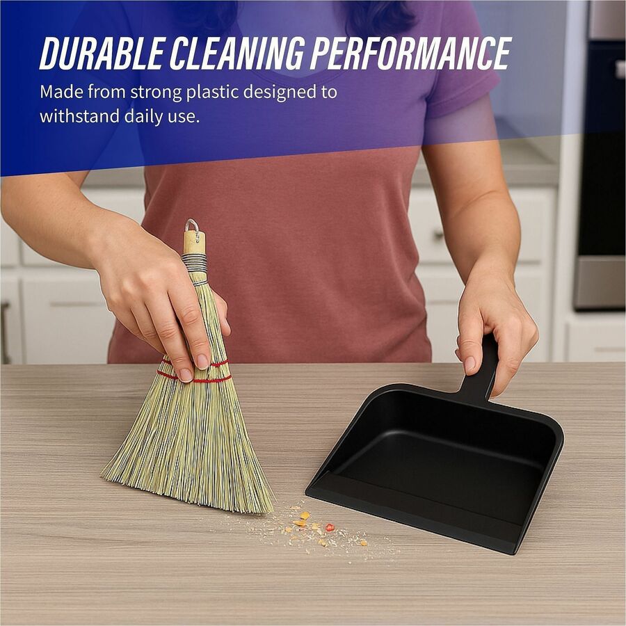 Genuine Joe Heavy-duty Plastic Dust Pan - 12" Wide - Plastic - Black - 12 / Carton