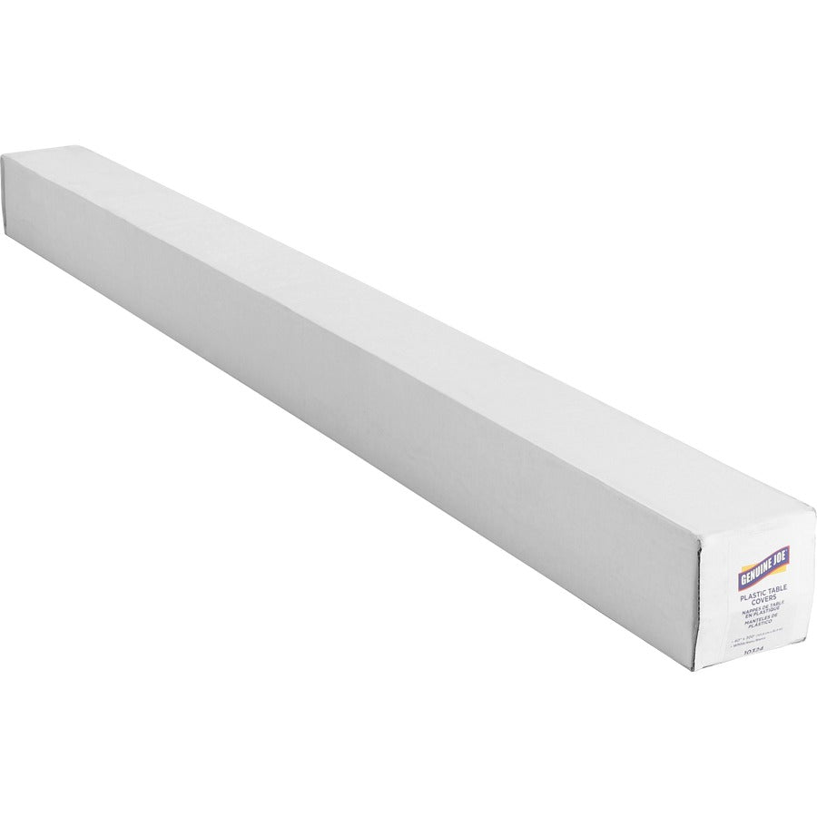 Genuine Joe Banquet-Size Plastic Tablecover - 300 ft Length x 40" Width - Plastic - White - 6 / Carton - 
