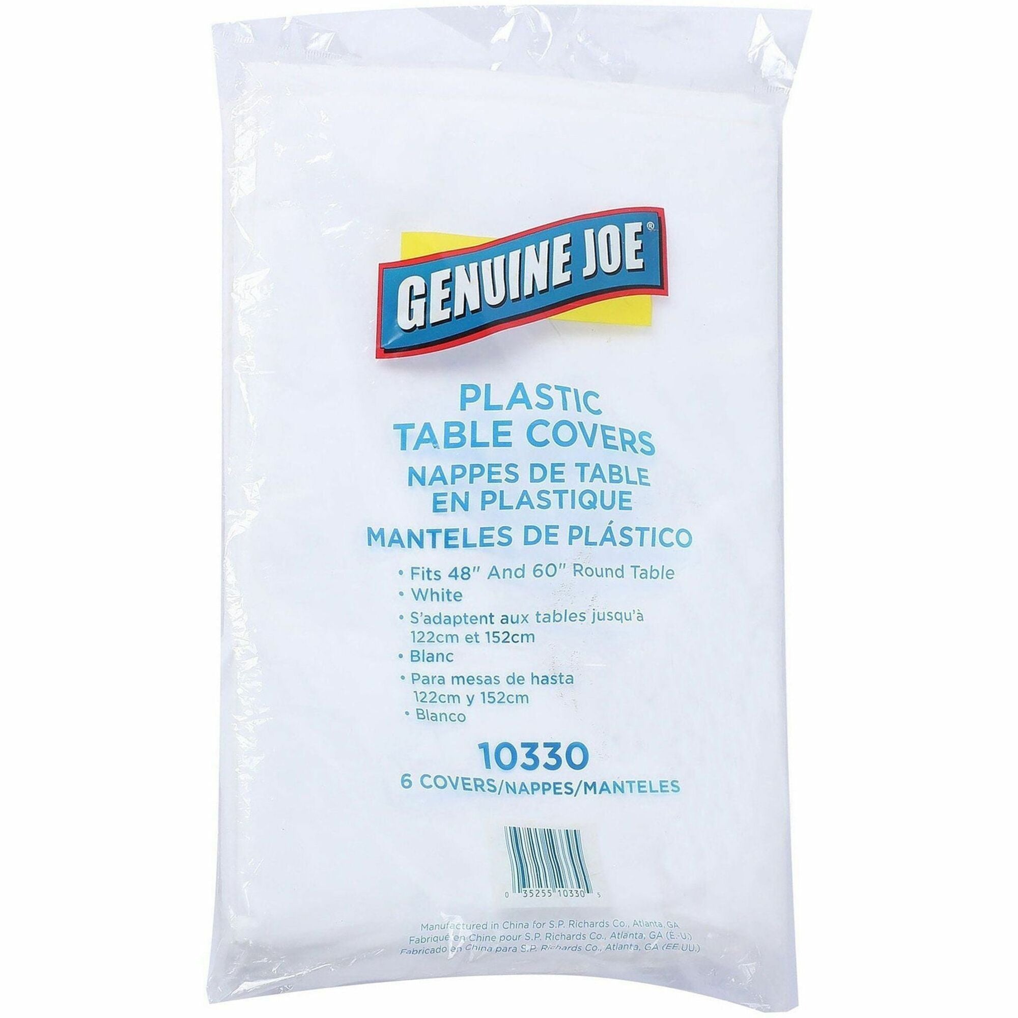 Genuine Joe Plastic Round Tablecovers - 84" Diameter - Plastic - White - 24 / Carton