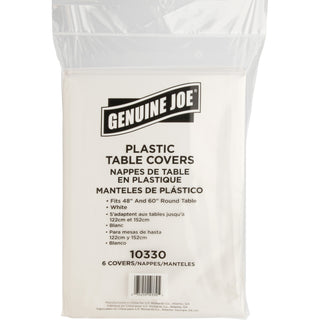 Genuine Joe Plastic Round Tablecovers - 84" Diameter - Plastic - White - 24 / Carton - 