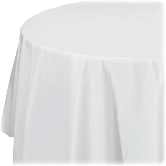 Genuine Joe Plastic Round Tablecovers - 84" Diameter - Plastic - White - 24 / Carton - 