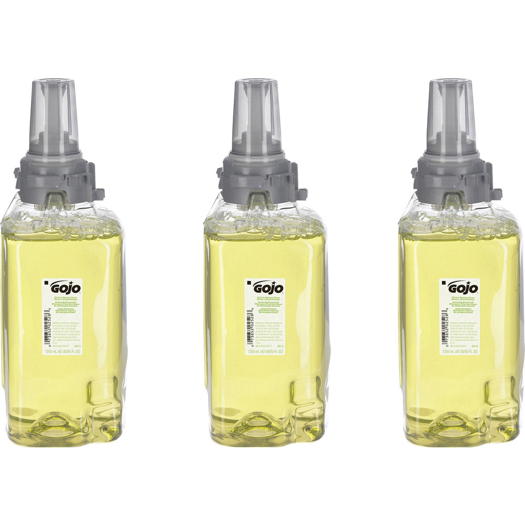 Gojo ADX-12 GingerCitrus Handwash Refill - Ginger Citrus ScentFor - 42.3 fl oz (1250 mL) - Pump Bottle Dispenser - Kill Germs - Hand, Skin, Hair - Moisturizing - Green - Bio-based - 3 / Carton