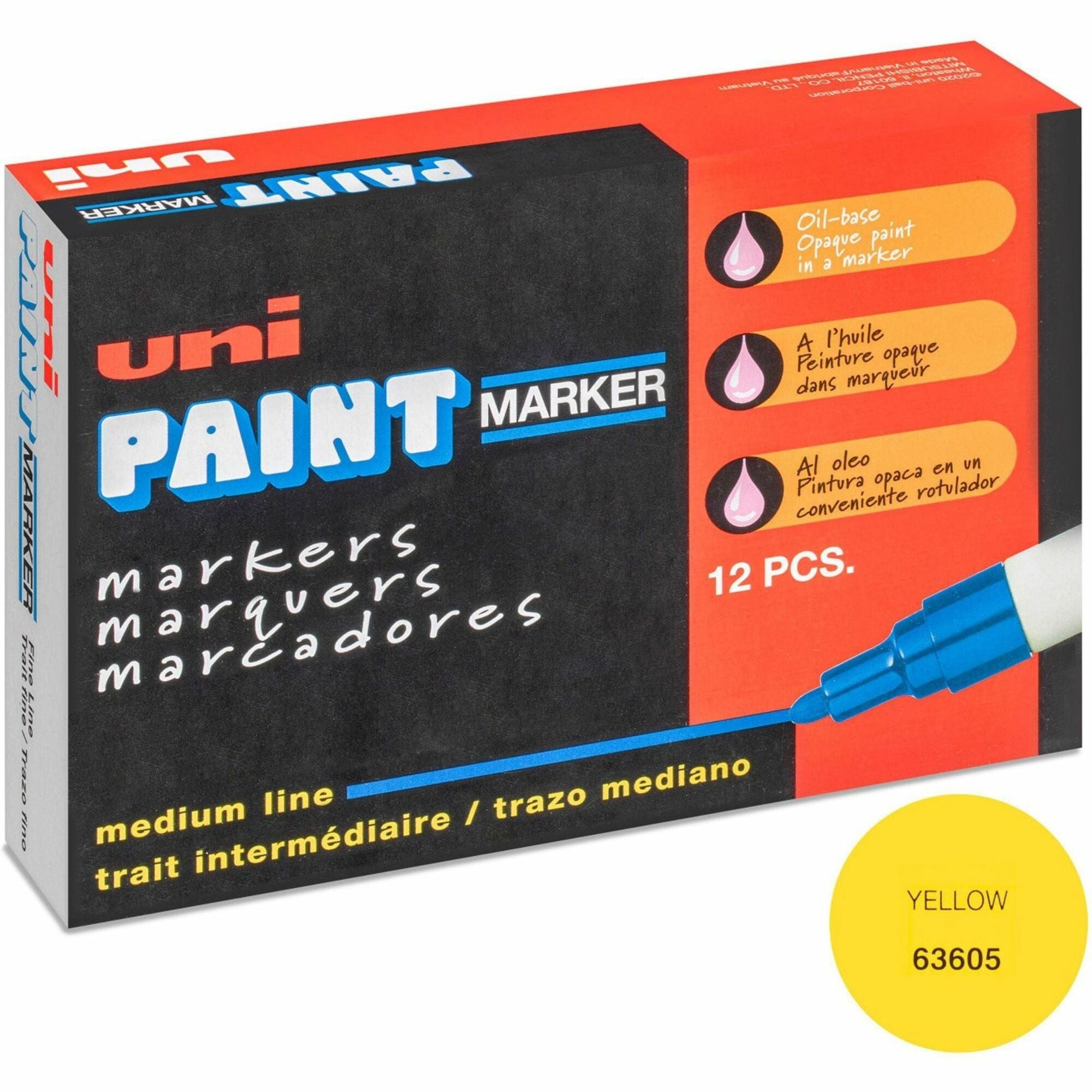 uni-uni-paint-px-20-oil-based-paint-marker-medium-marker-point-yellow-oil-based-ink-white-barrel-1-dozen_ubc63605dz - 1