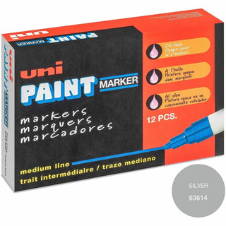 uni uni-Paint PX-20 Oil-Based Marker - Medium Marker Point - Metallic Silver Oil Based Ink - Silver Barrel - 1 Dozen