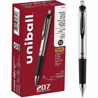 uniball 207 Impact RT Gel Pens - Bold Pen Point - 1 mm Pen Point Size - Refillable - Retractable - Red Gel-based Ink - Metallic Barrel - 1 Dozen