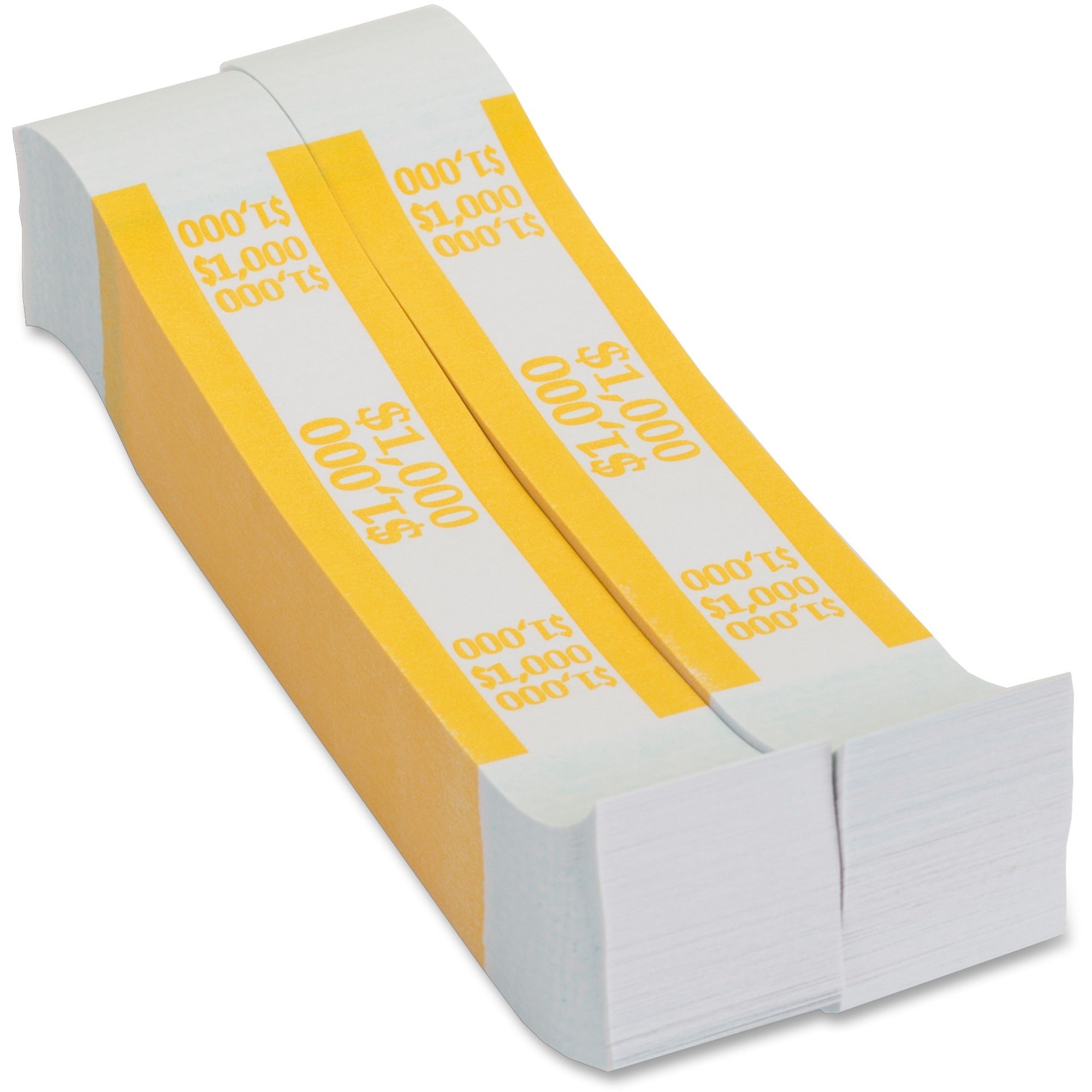 Currency Straps, Yellow, $1,000 in $10 Bills, 1000 Bands/Pack
