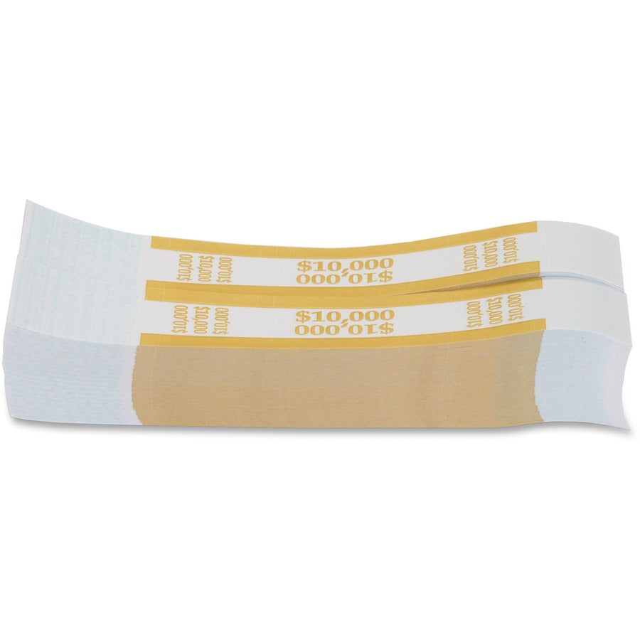 PAP-R Currency Straps - 1.25" Width - Self-sealing, Self-adhesive, Durable - 20 lb Basis Weight - Kraft - White, Yellow - 1000 / Pack