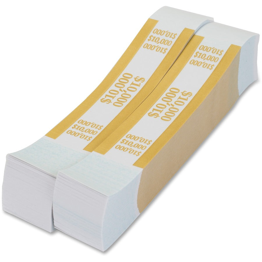 PAP-R Currency Straps - 1.25" Width - Self-sealing, Self-adhesive, Durable - 20 lb Basis Weight - Kraft - White, Yellow - 1000 / Pack