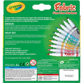Crayola Bright Fabric Markers - Fine Marker Point - Black, Blue, Brown, White, Gray, Lime, Pink, Red, Teal, Yellow - 10 / Set