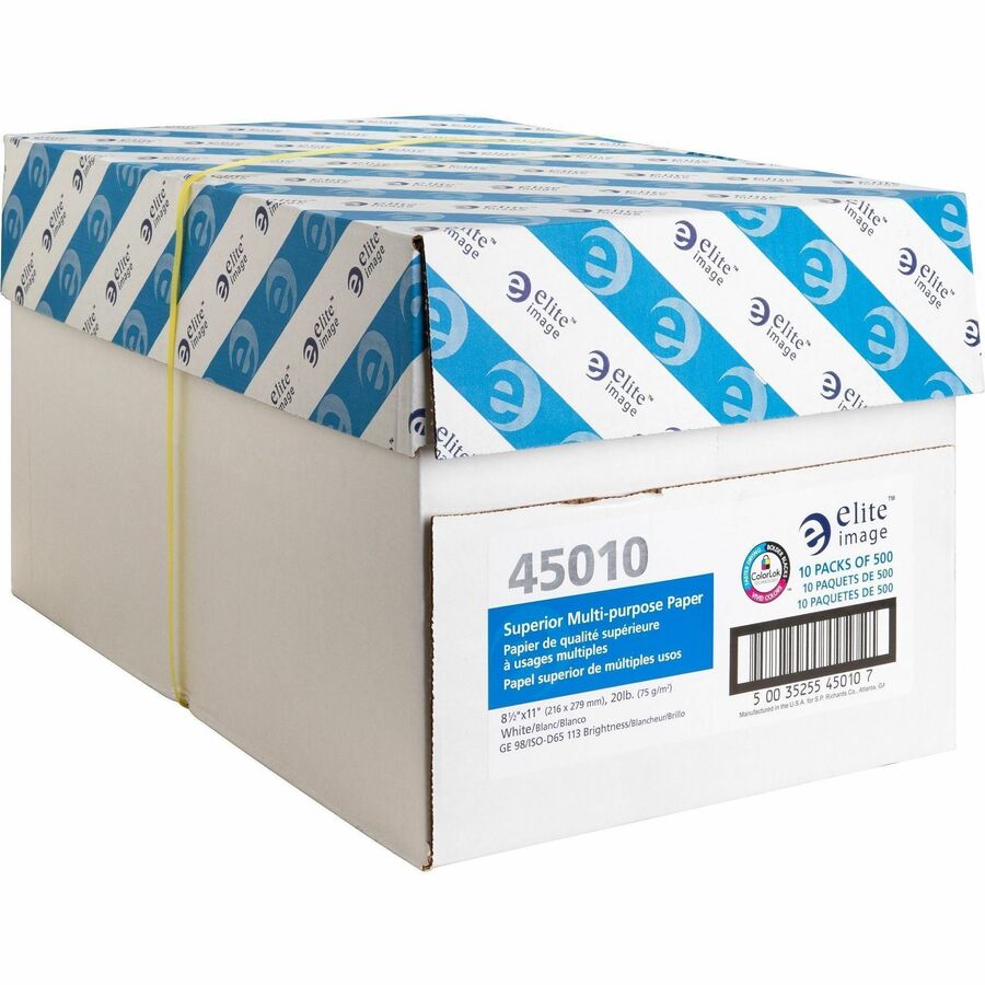 Elite Image Superior Multipurpose Paper - White - 98 Brightness - Letter - 8 1/2" x 11" - 20 lb Basis Weight - 200000 / Pallet - Sustainable Forestry Initiative (SFI) - Bright White