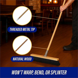 Genuine Joe Wood Handle with Threaded Metal Tip - Natural - Metal, Wood - 1 Each
