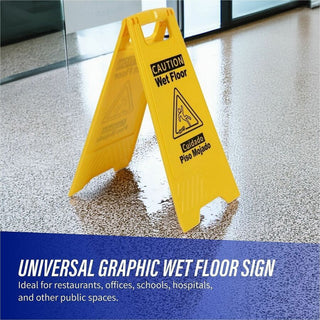 Genuine Joe Universal Graphic Wet Floor Sign - 1 Each - English, Spanish - Wet Floor Print/Message - Foldable - Yellow