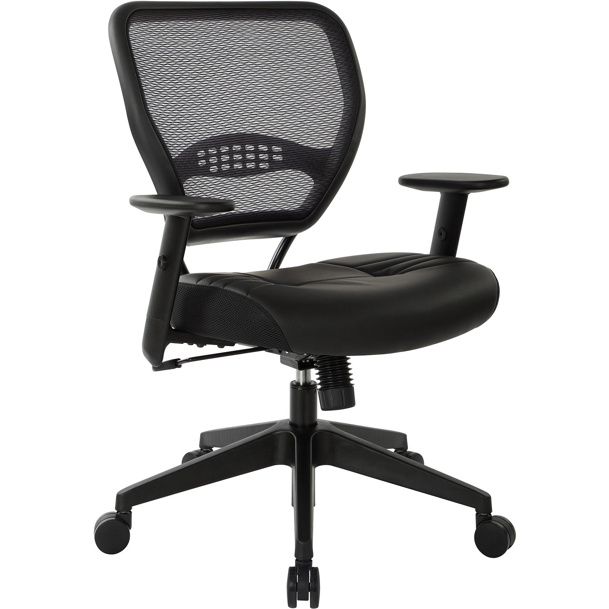 Office Star Professional Dark Air Grid Back Managers Chair - Leather Seat - 5-star Base - Black - 1 Each - 