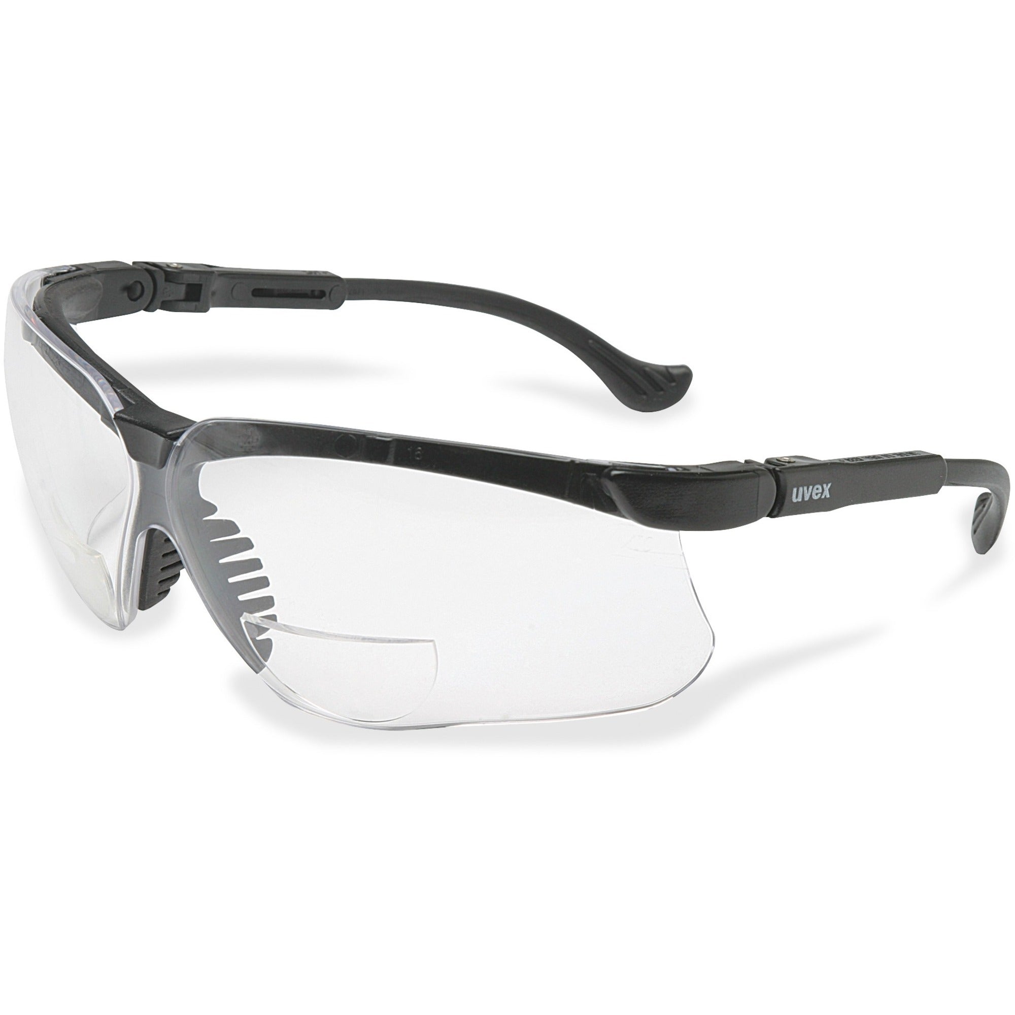 Uvex Safety Genesis 2 Magnifier Readers - Clear Lens - Black Frame - Scratch Resistant, Flexible, Padded, Adjustable Temple, Comfortable - 1 Each