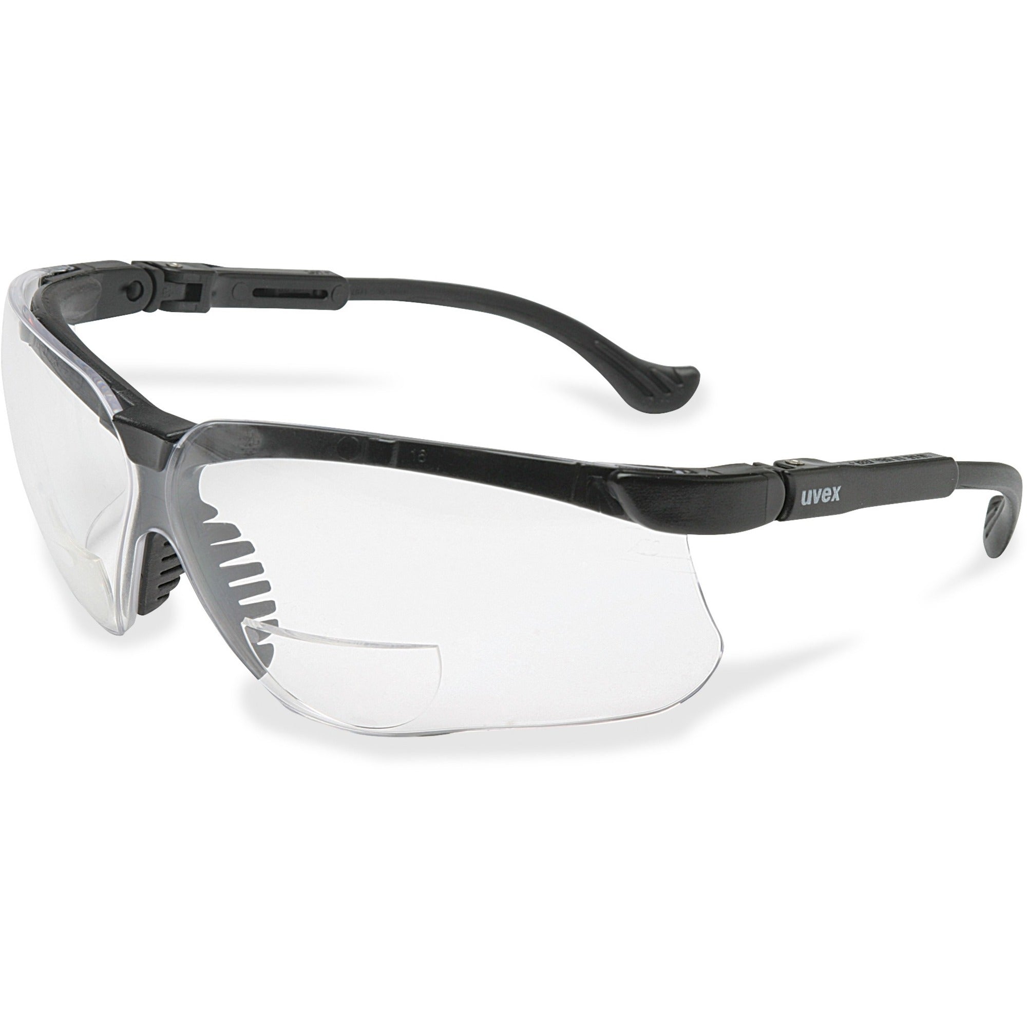 Uvex Safety Genesis 2.5 Magnifier Readers - Clear Lens - Black Frame - Scratch Resistant, Flexible, Padded, Adjustable Temple, Comfortable - 1 Each