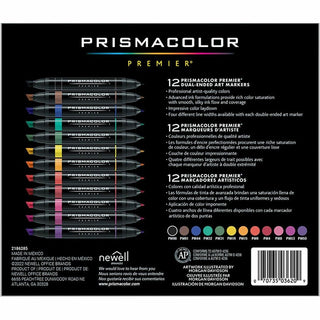 Prismacolor Premier Fine Art Markers - Fine Marker Point - Chisel Marker Point Style - Primary Alcohol Based Ink - 12 / Box
