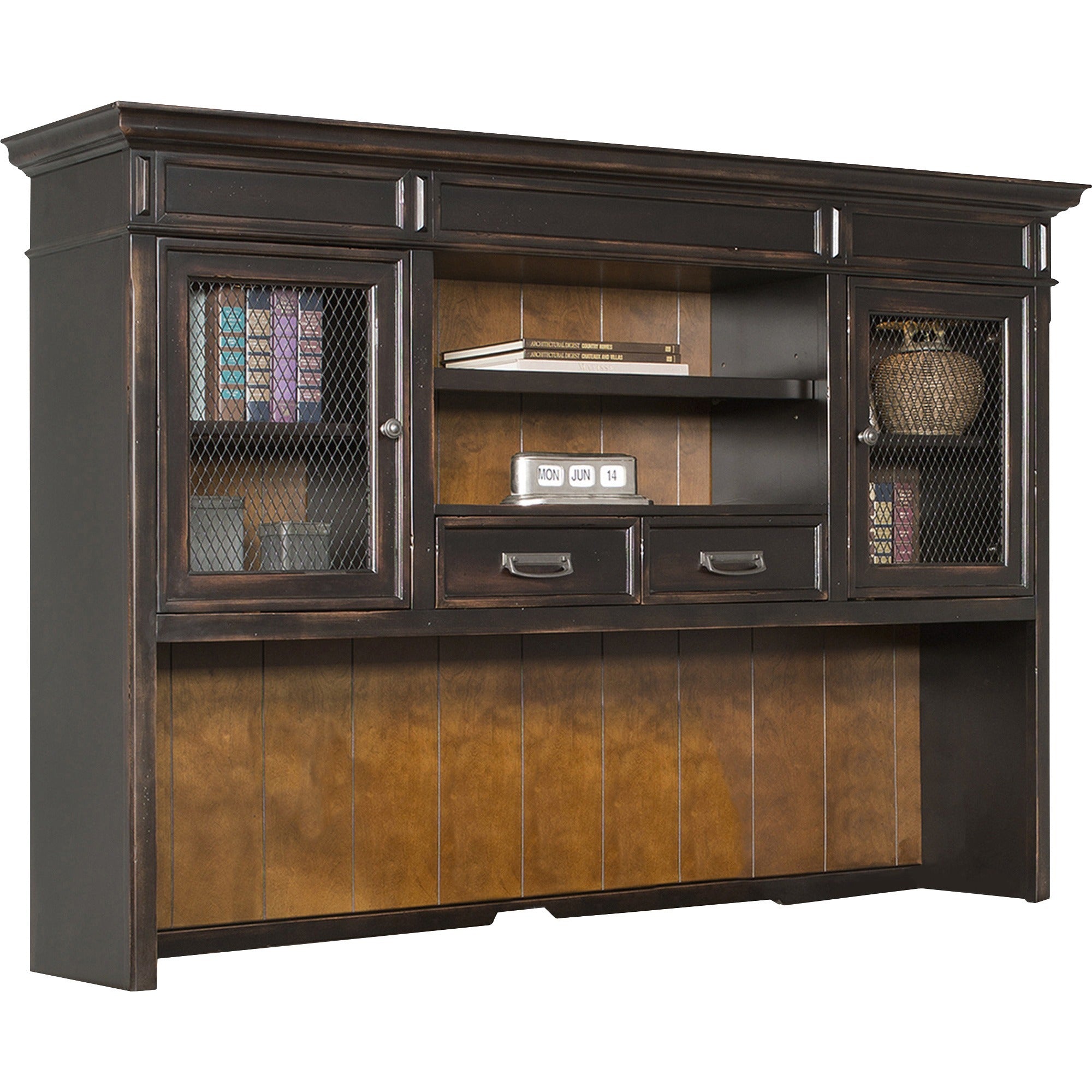 Martin Hartford Hutch - 70.5" x 14"49" - 2 x Utility Drawer(s) - 2 Door(s) - 2 Shelve(s) - 1 Adjustable Shelf(ves) - Material: Wood Veneer, Solid Wood - Finish: Vintage Black - Touch Lighting - For Home Office, Living Area