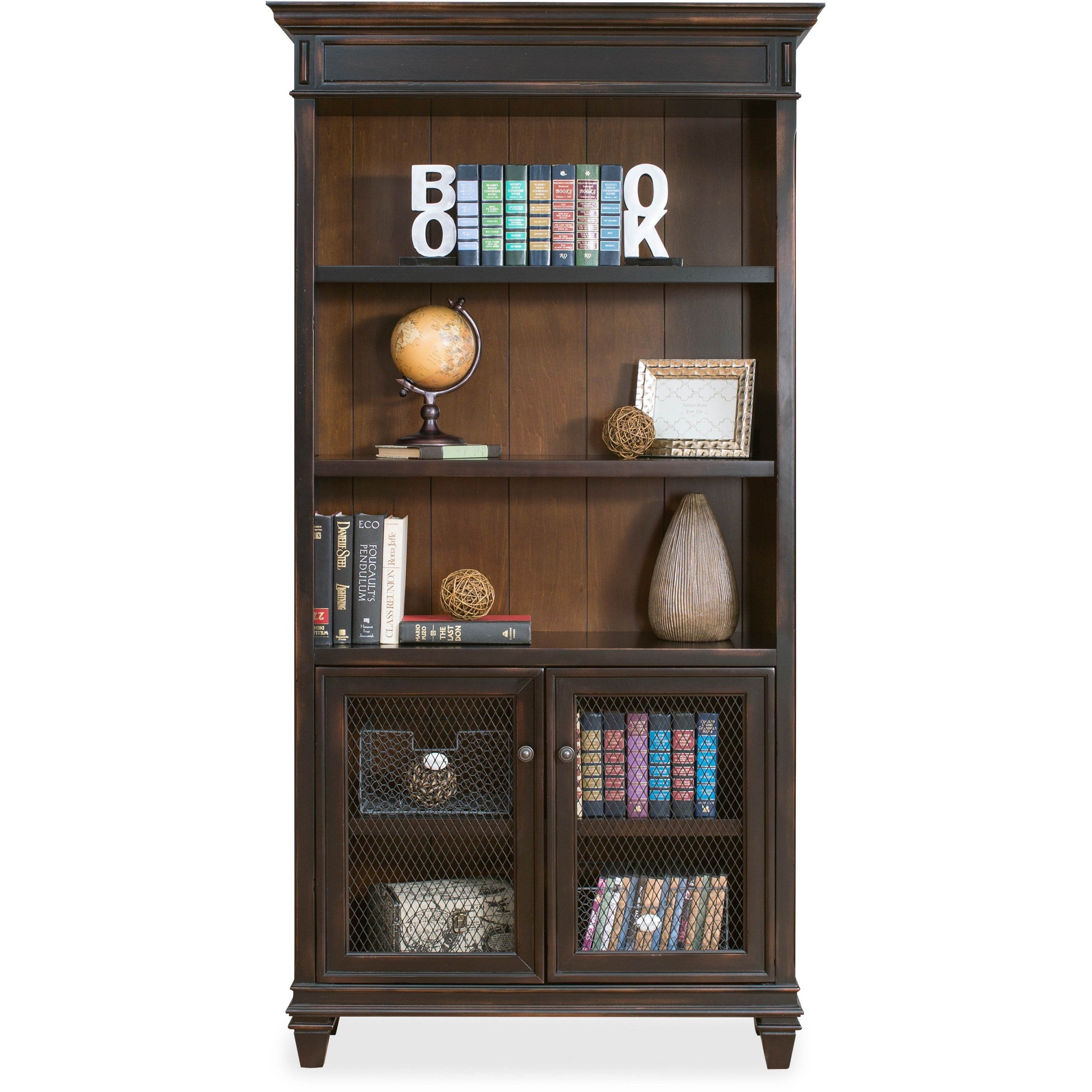 Martin Hartford Bookcase with Lower Doors - 40" x 14"78" - 2 Door(s) - 5 Shelve(s) - 3 Adjustable Shelf(ves) - Material: Wood Veneer - Finish: Vintage Black - For Book, Home Office, Living Area