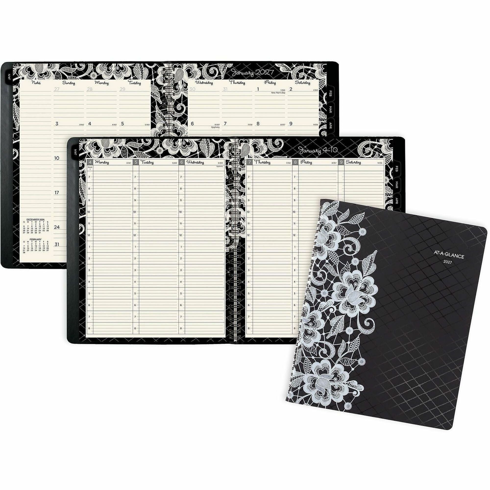 Lacey Weekly Block Format Professional Appointment Book, Lacey Artwork, 11 x 8.5, Black/White, 13-Month (Jan-Jan): 2024-2025