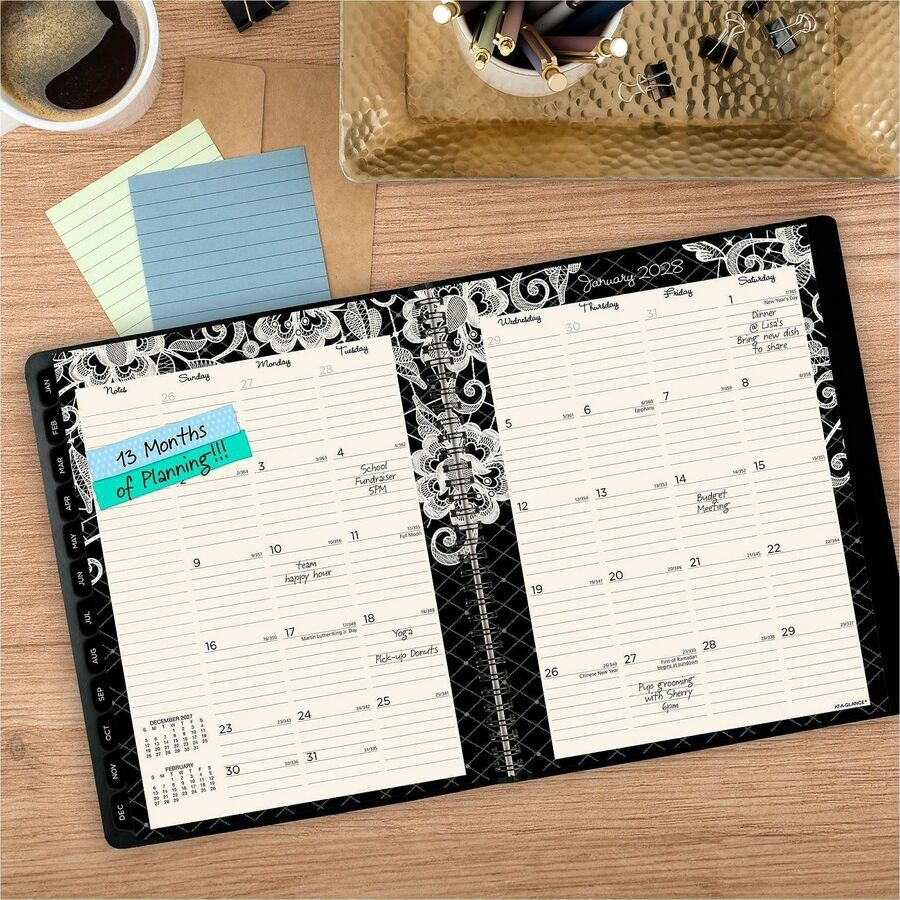 Lacey Weekly Block Format Professional Appointment Book, Lacey Artwork, 11 x 8.5, Black/White, 13-Month (Jan-Jan): 2024-2025