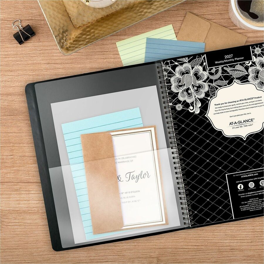Lacey Weekly Block Format Professional Appointment Book, Lacey Artwork, 11 x 8.5, Black/White, 13-Month (Jan-Jan): 2024-2025
