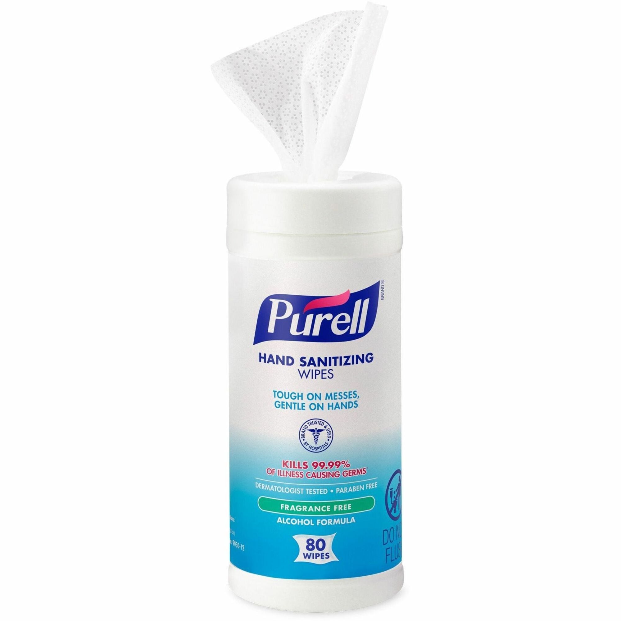 PURELL Alcohol Hand Sanitizing Wipes - White - Pre-moistened, Durable, Lint-free, Textured, Fragrance-free, Dye-free, Non-sticky, Residue-free - For Hand - 80 Per Canister - 1 Each