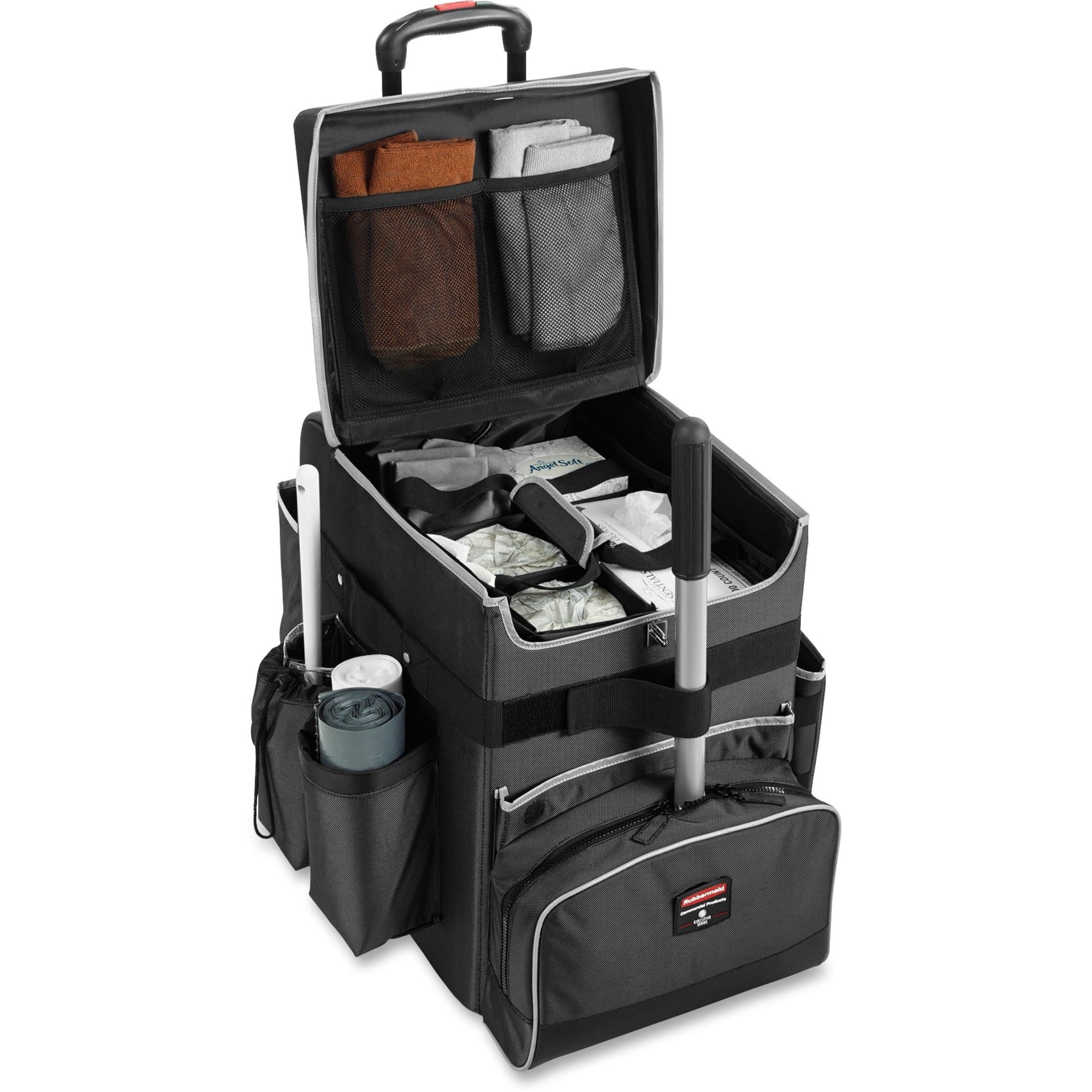 Rubbermaid Commercial Medium Executive Quick Cart - Telescopic Handle - 40 lb Capacity - Aluminum, Polyester, Teflon, Polypropylene - 16.5" Length x 14.3" Width x 21" Height - Dark Gray - 1 Each - 