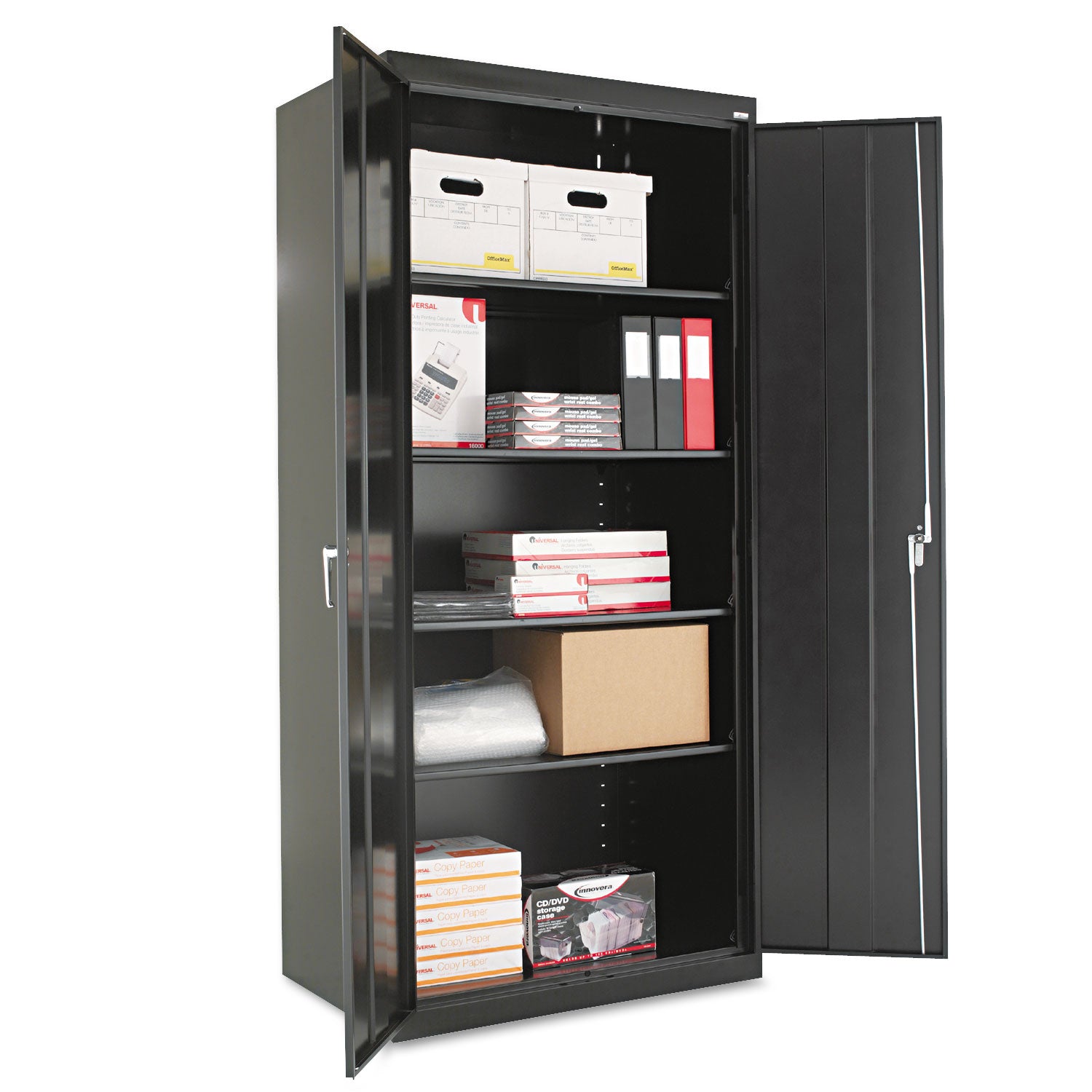 Assembled 78" High Heavy-Duty Welded Storage Cabinet, Four Adjustable Shelves, 36w x 24d, Black - 