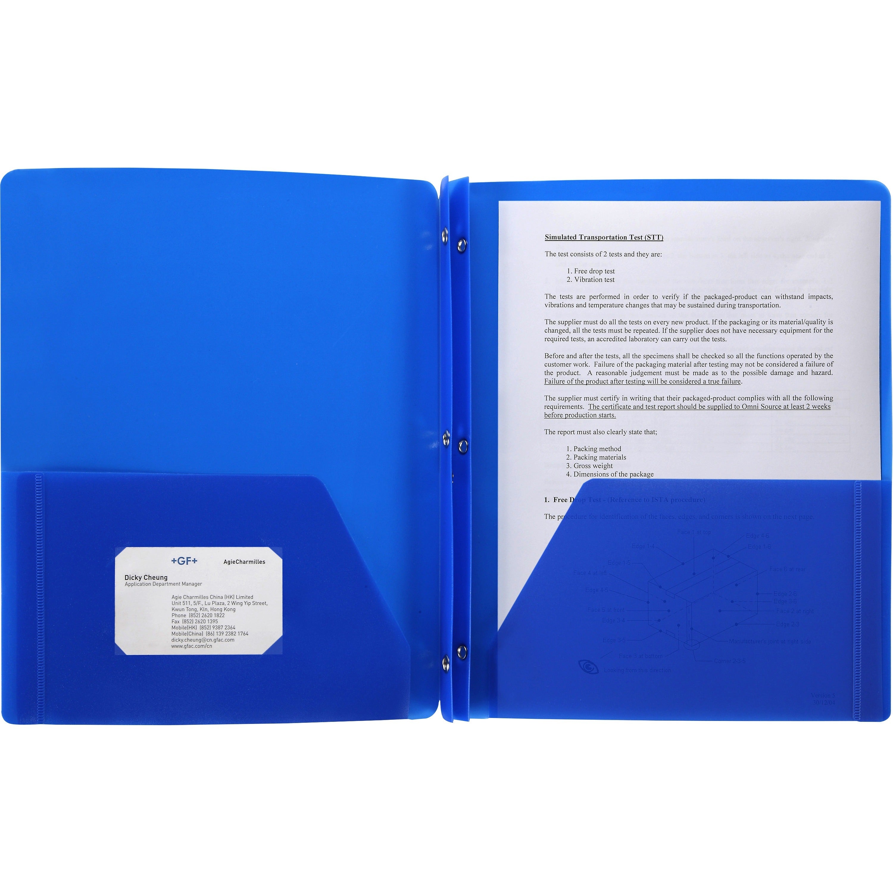 business-source-letter-portfolio-8-1-2-x-11-50-sheet-capacity-3-x-prong-fasteners-2-pockets-blue-1-each_bsn20886 - 1