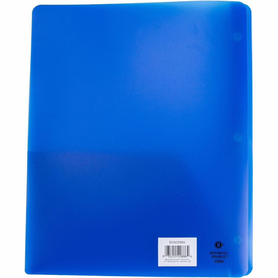 Business Source Letter Portfolio - 8 1/2" x 11" - 50 Sheet Capacity - 3 x Prong Fastener(s) - 2 Pocket(s) - Blue - 1 Each