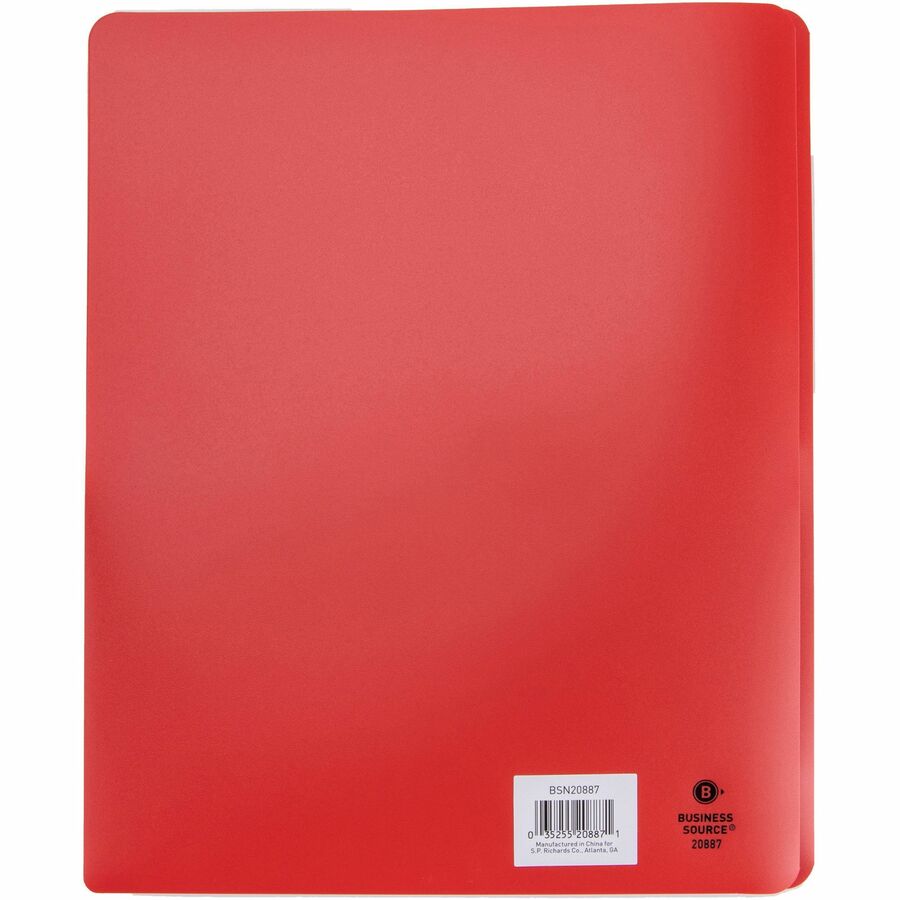 Business Source Letter Portfolio - 8 1/2" x 11" - 50 Sheet Capacity - 3 x Prong Fastener(s) - 2 Pocket(s) - Red - 1 Each