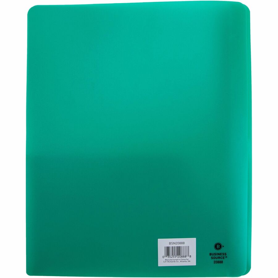 Business Source Letter Portfolio - 8 1/2" x 11" - 50 Sheet Capacity - 3 x Prong Fastener(s) - 2 Pocket(s) - Green - 1 Each