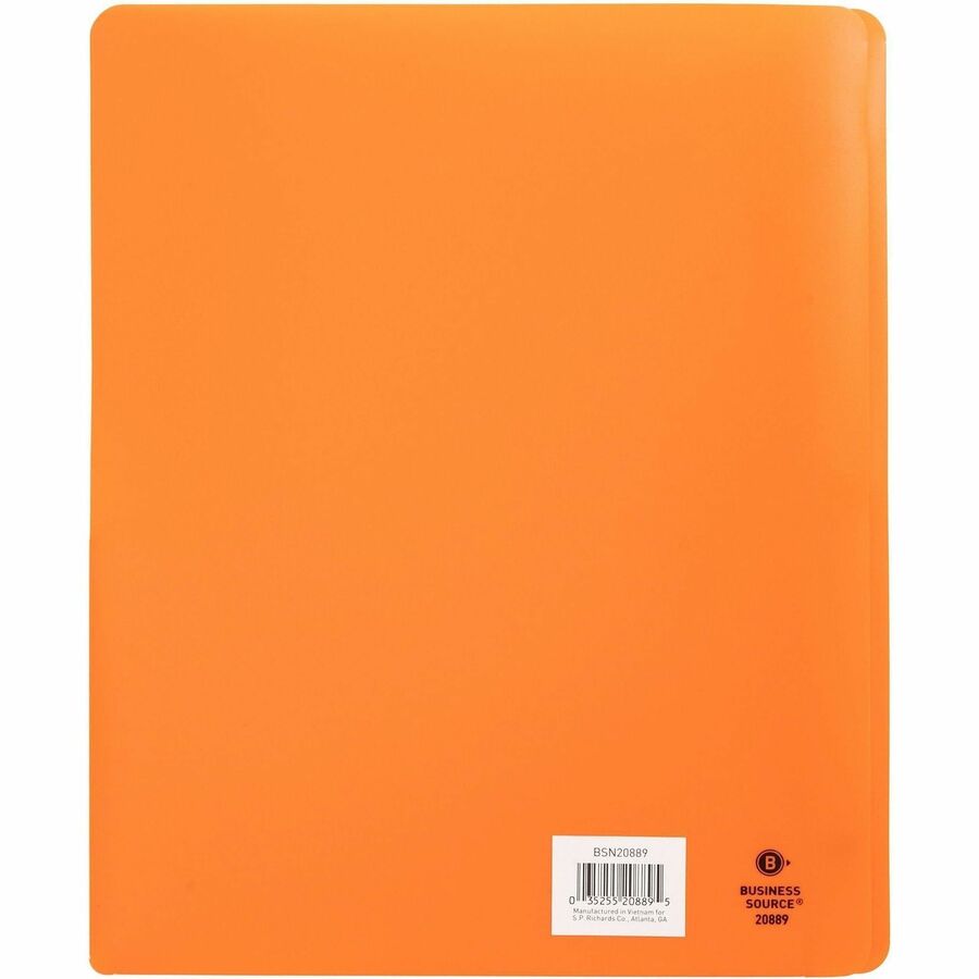 Business Source Letter Portfolio - 8 1/2" x 11" - 50 Sheet Capacity - 3 x Prong Fastener(s) - 2 Pocket(s) - Orange - 1 Each