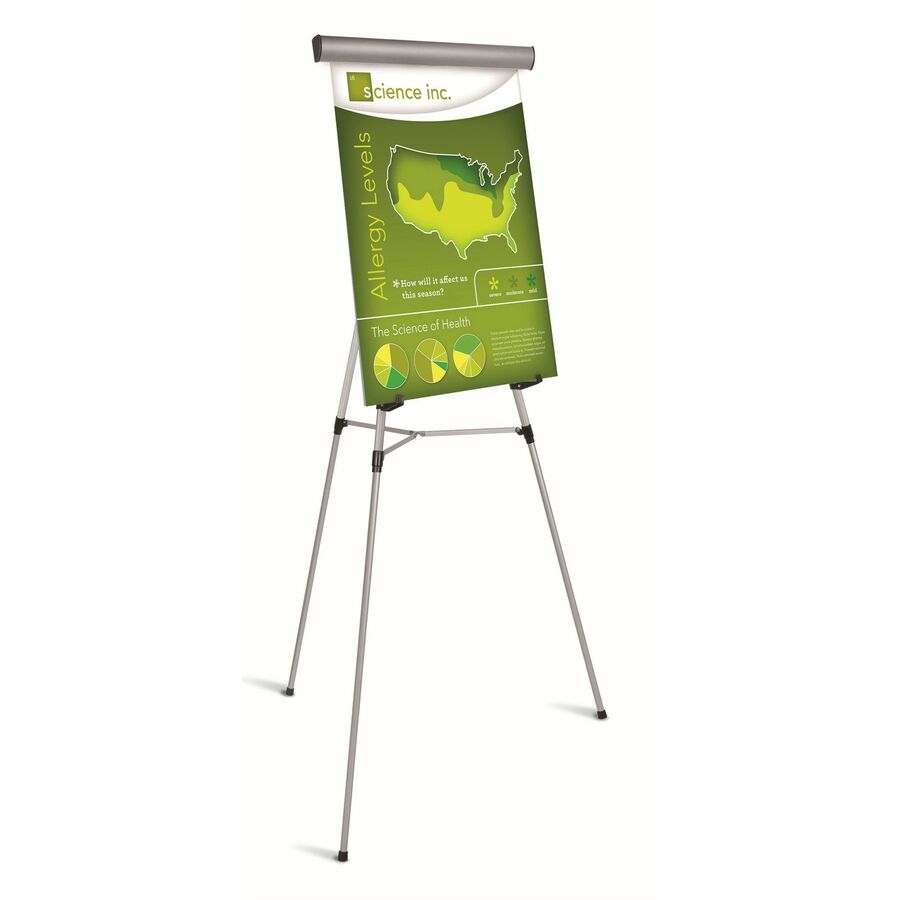 Telescoping Tripod Display Easel, Adjusts 35" to 64" High, Metal, Silver