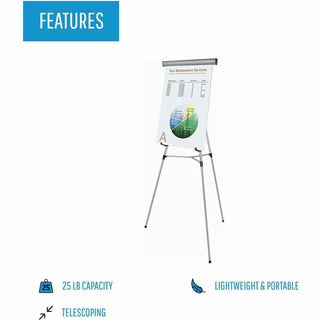 Telescoping Tripod Display Easel, Adjusts 35" to 64" High, Metal, Silver