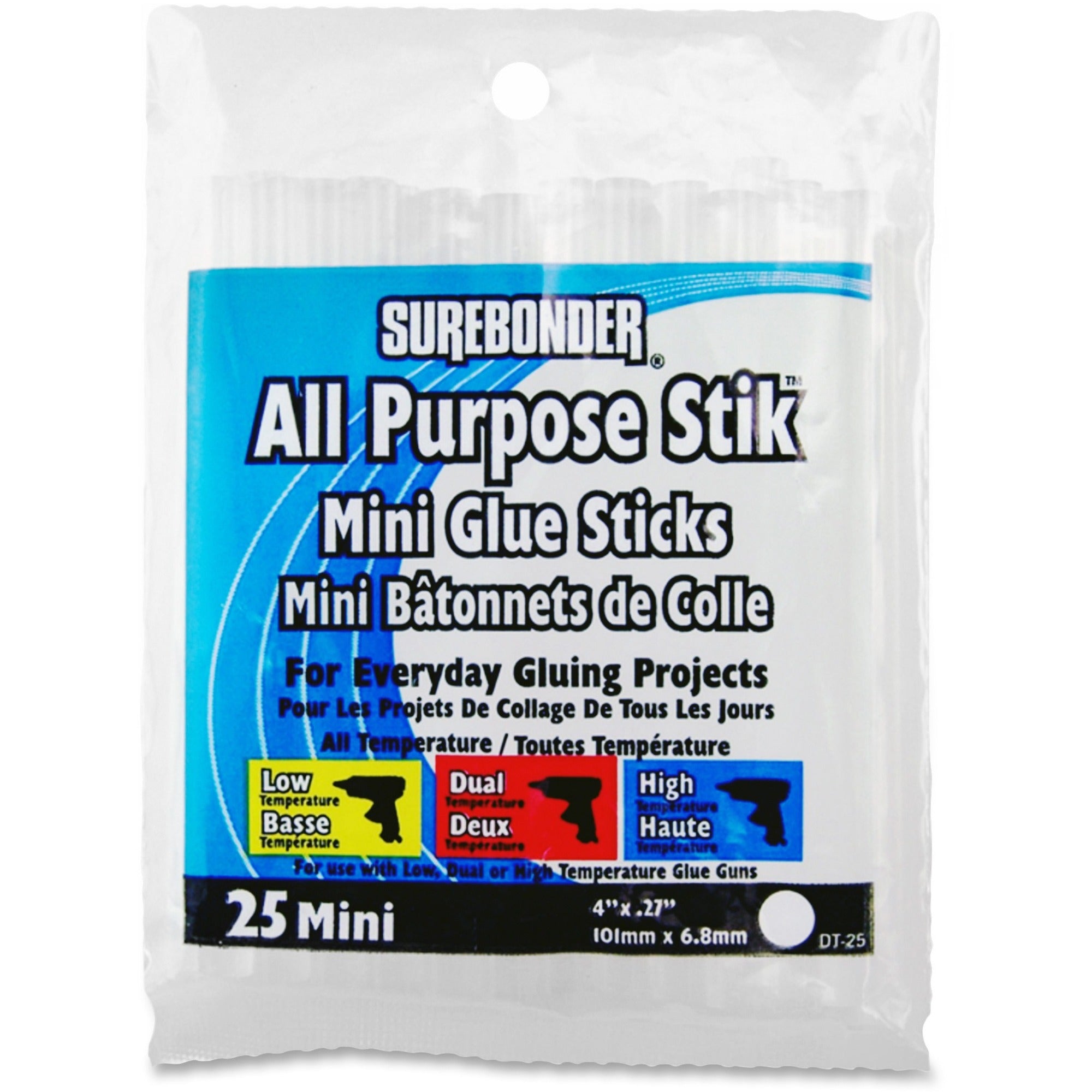 SureBonder All Purpose Mini Glue Sticks - 25 / Pack - Clear - 