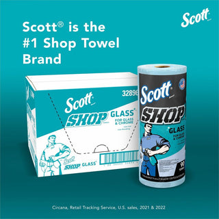 Scott Glass Cleaning Shop Towels - 90 Sheets/Roll - Blue - Low Linting, Absorbent, Perforated - For Glass Cleaning, Windshield, Window, Mirror - 1080 / Carton
