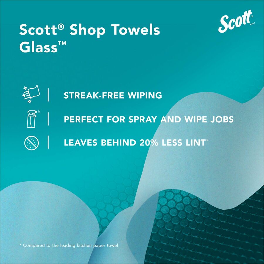 Scott Glass Cleaning Shop Towels - 90 Sheets/Roll - Blue - Low Linting, Absorbent, Perforated - For Glass Cleaning, Windshield, Window, Mirror - 1080 / Carton