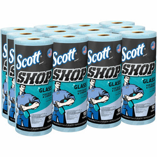 Scott Glass Cleaning Shop Towels - 90 Sheets/Roll - Blue - Low Linting, Absorbent, Perforated - For Glass Cleaning, Windshield, Window, Mirror - 1080 / Carton