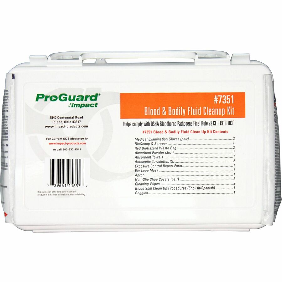 Bloodborne Pathogen Cleanup Kit, 10 x 7 x 2.5, OSHA Compliant, Plastic Case
