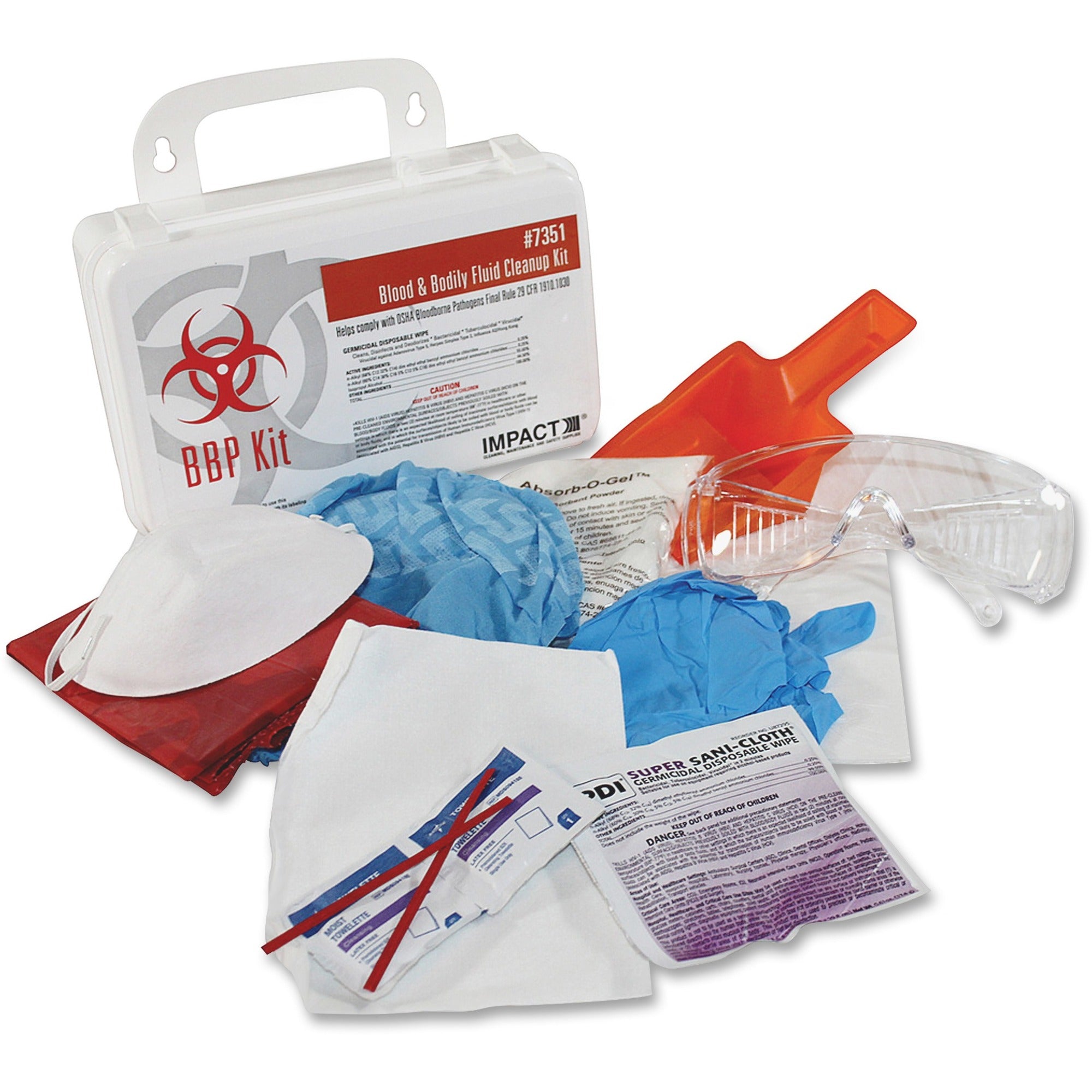 Bloodborne Pathogen Cleanup Kit, 10 x 7 x 2.5, OSHA Compliant, Plastic Case