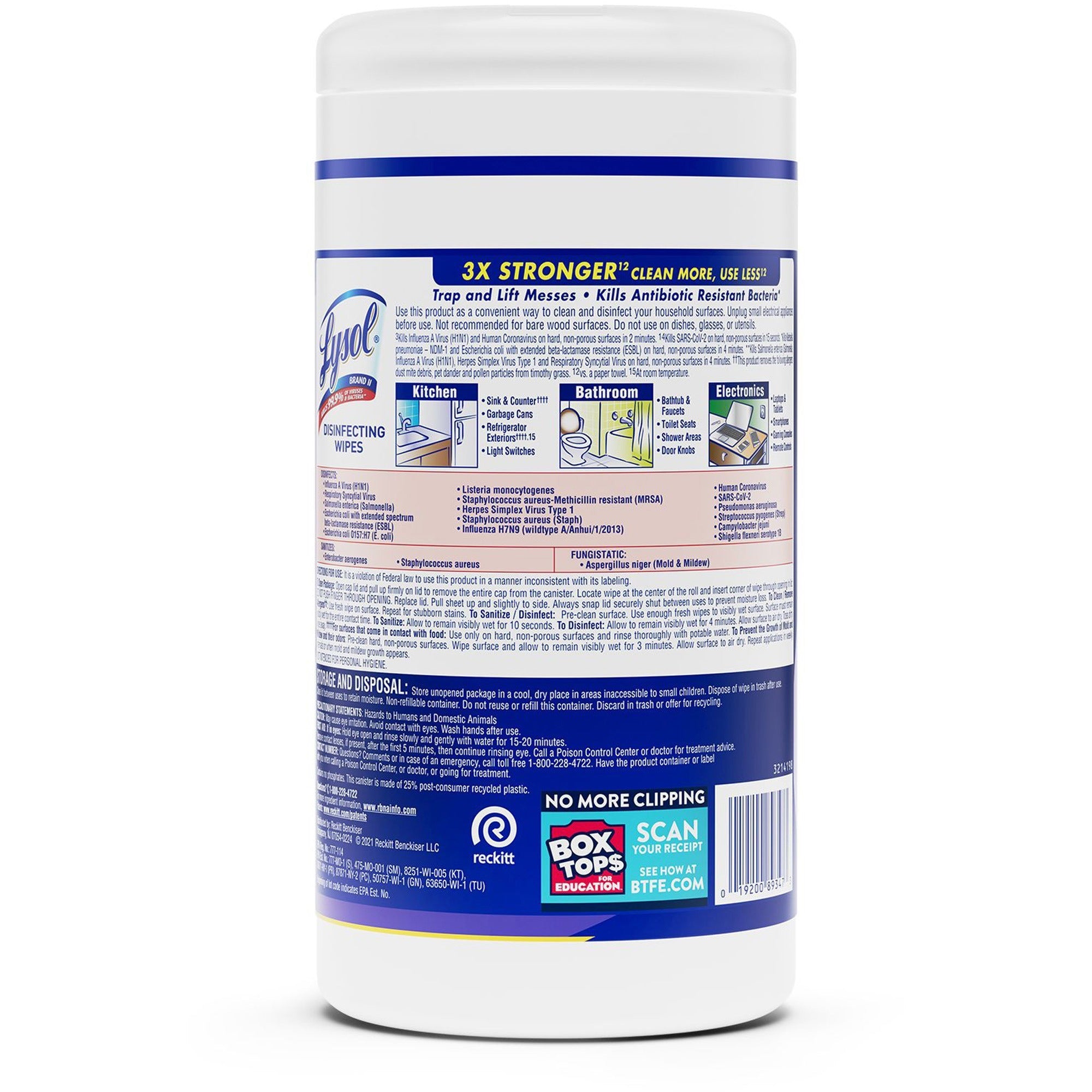 Disinfecting Wipes, Early Morning Breeze, 7 x 8, 80/Canister, Sold as 1 Each - 3