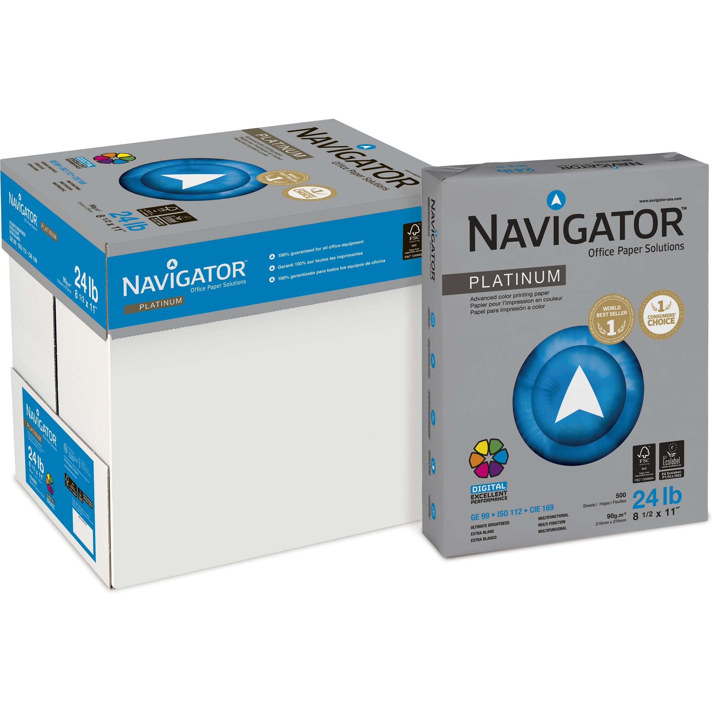 Platinum Paper, 99 Bright, 24 lb Bond Weight, 8.5 x 11, White, 500 Sheets/Ream, 10 Reams/Carton